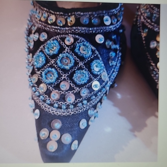 ELLE girl Giselle Beaded Sequined Bohemina Oriental Indian 2.5" heels sz 7 - Picture 9 of 11